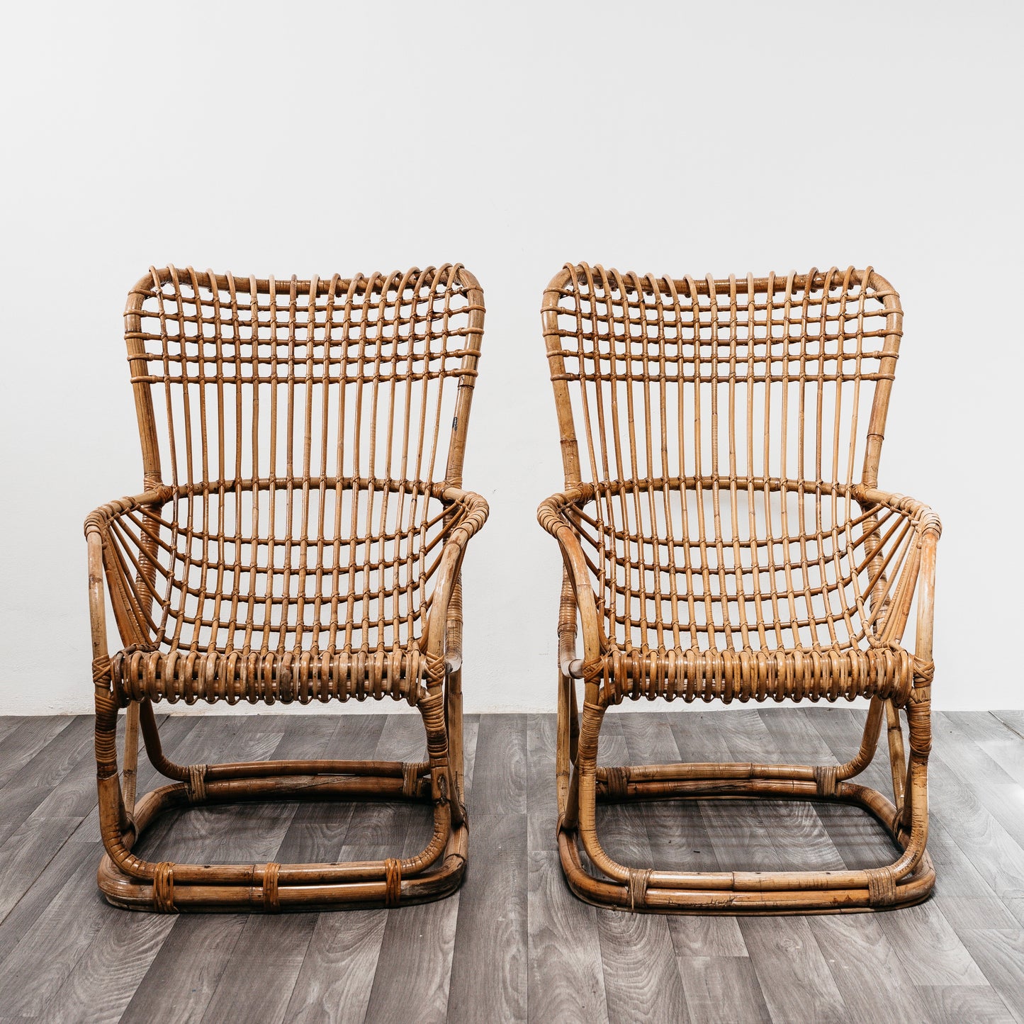 Tito Agnoli B4 Bonacina Coppia Di Poltrone Rattan Mid-Century Design 1950’s