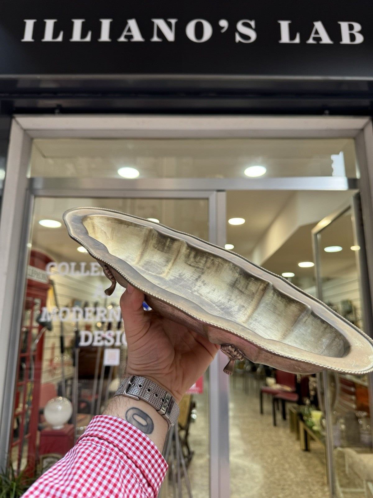 Centrotavola Vassoio Argento Sheffield Vintage Anni 50