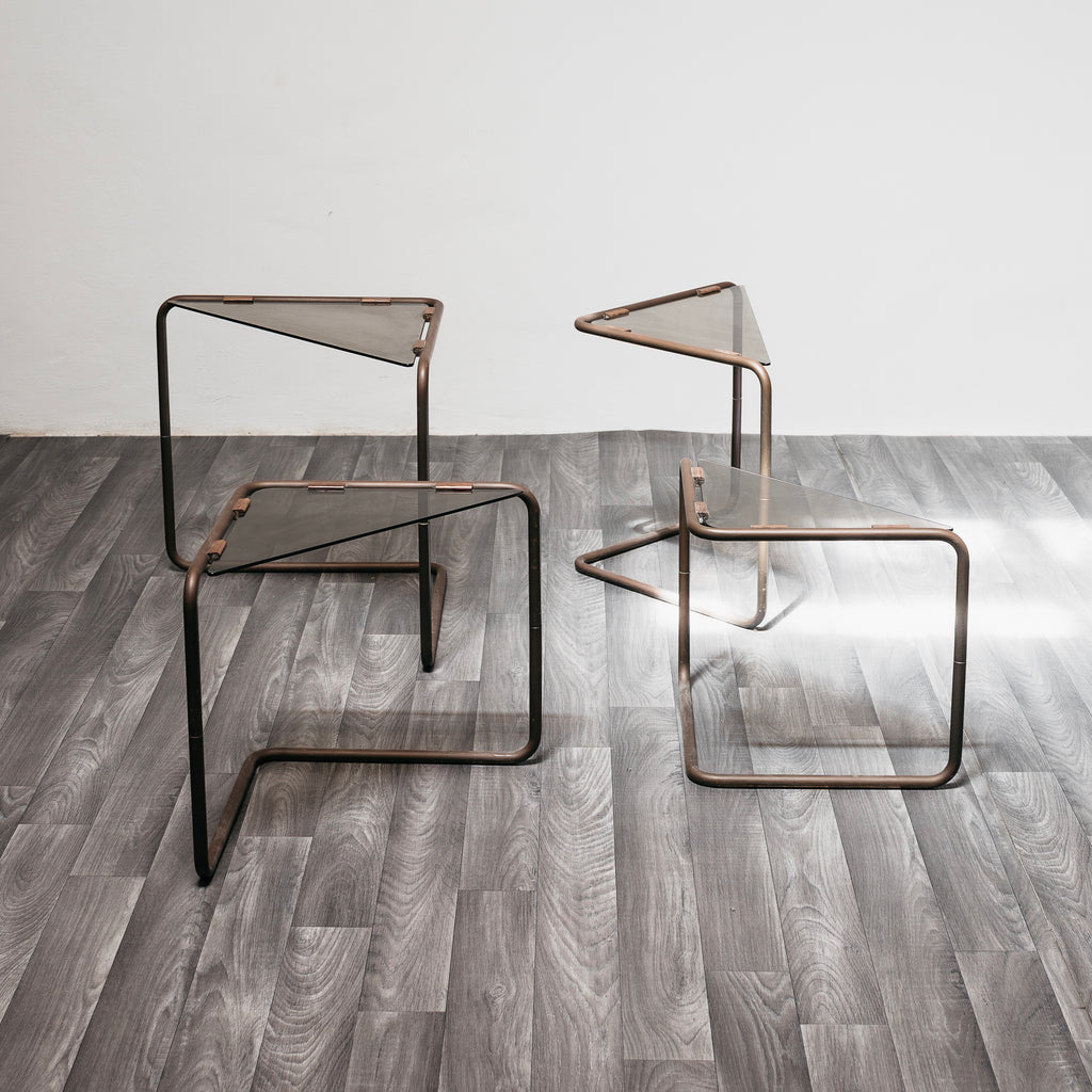 Set 4 tavolini Componibili Metallo E Vetro 1960’s Design Modernariato