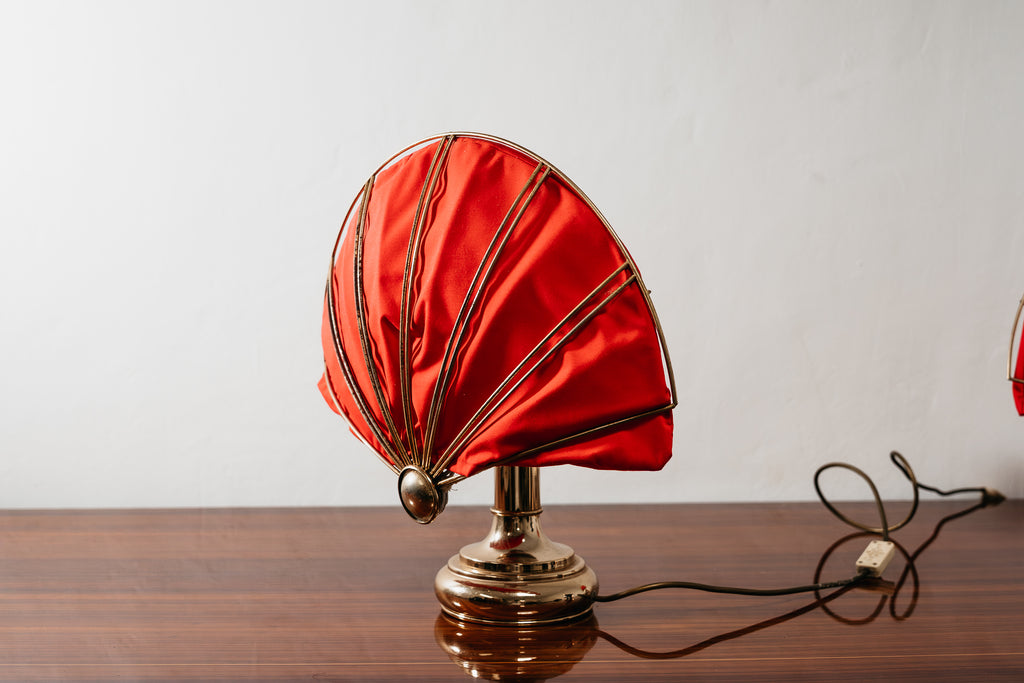 Coppia Di Lampade Da Tavolo A Ventaglio In Ottone Hollywood Regency 1970’s