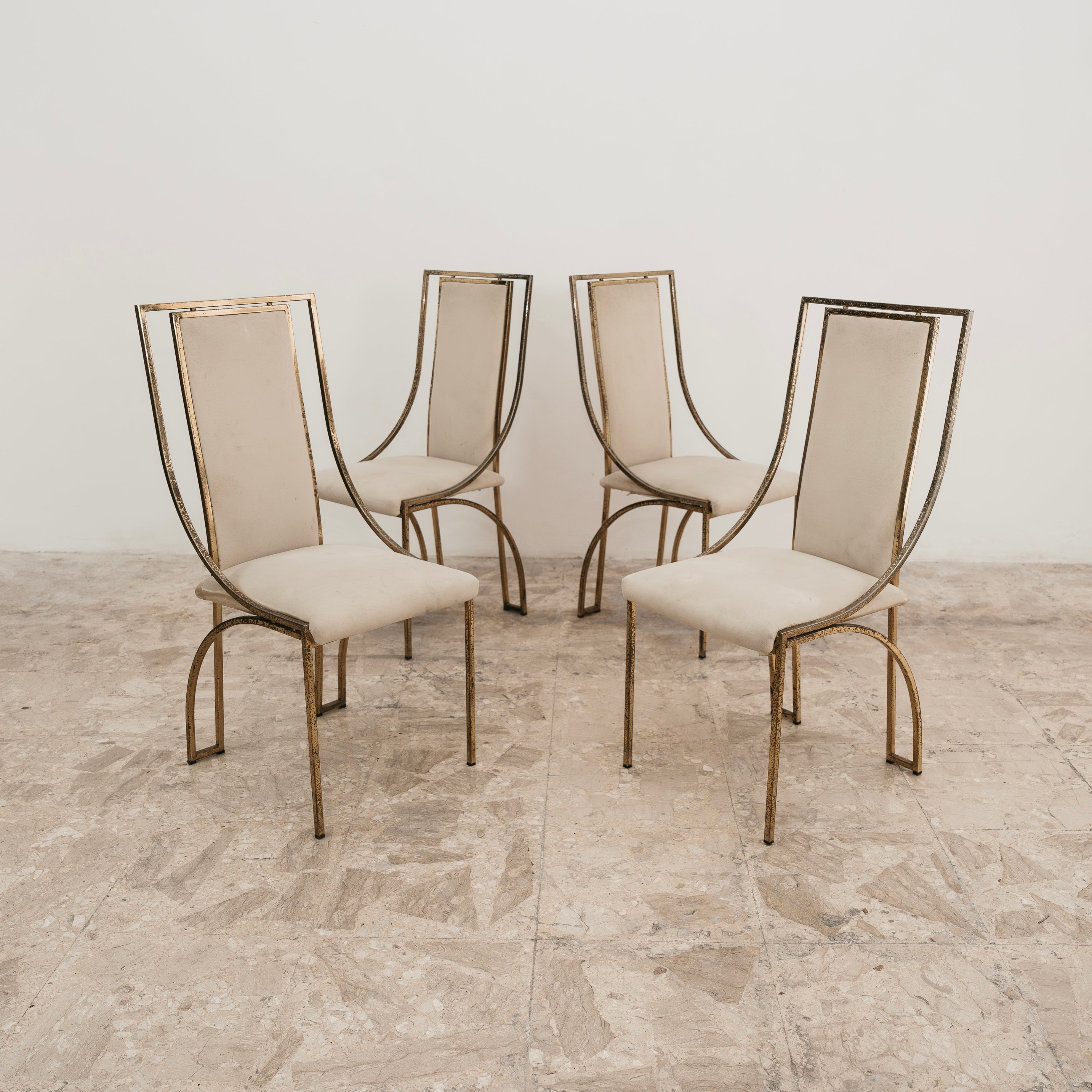Set Da Pranzo 4 Vintage Italian Brass Dining Chairs by Zevi Design 1970’s