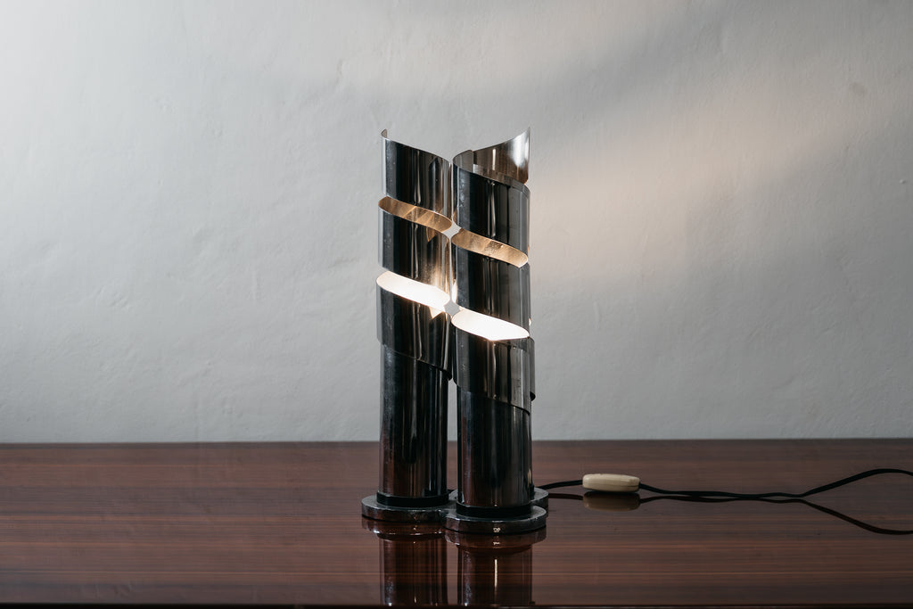 Lampada Da Tavolo Design Acciaio Cromato Spirale LAMA Italy Anni ‘70
