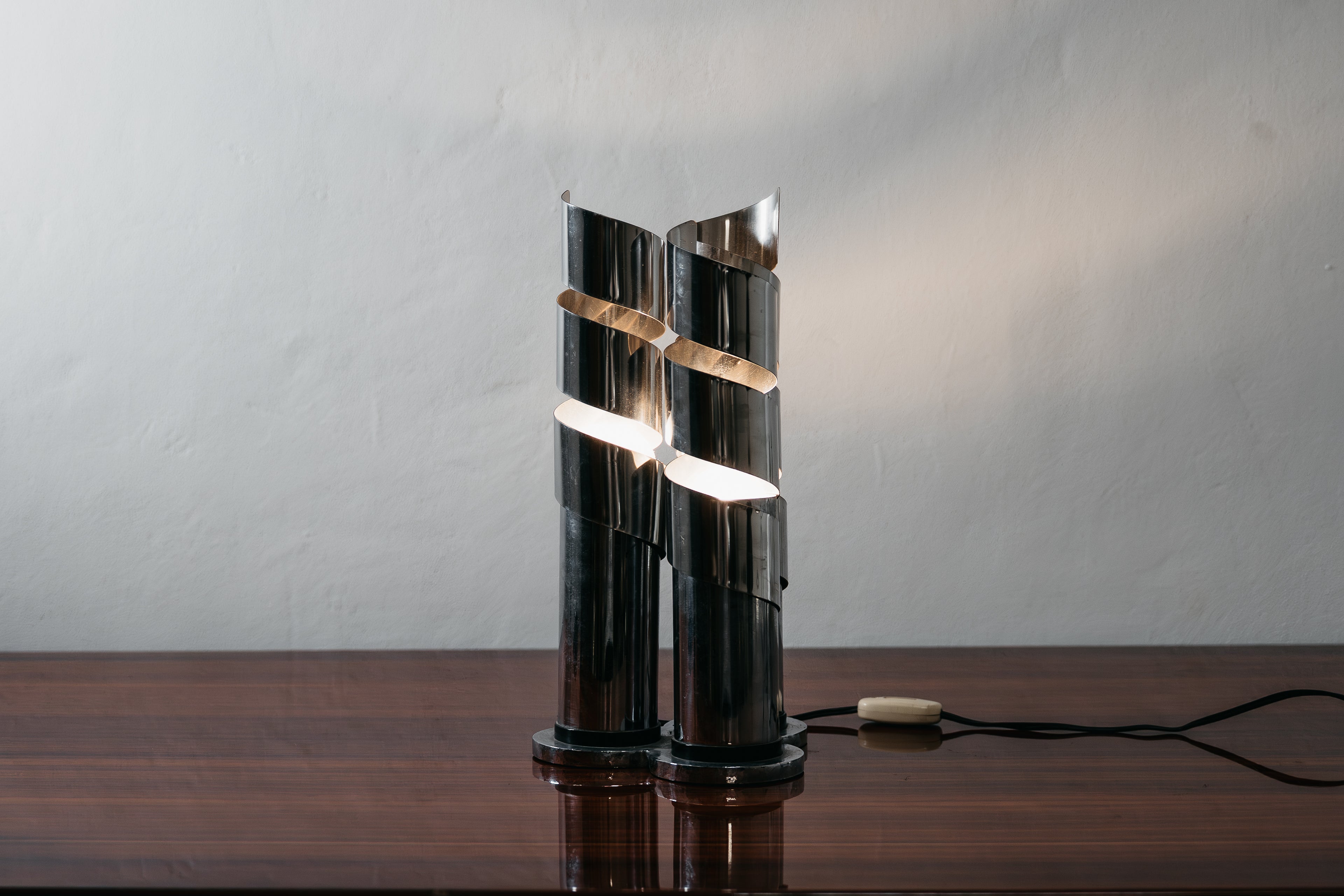 Lampada Da Tavolo Design Acciaio Cromato Spirale LAMA Italy Anni ‘70