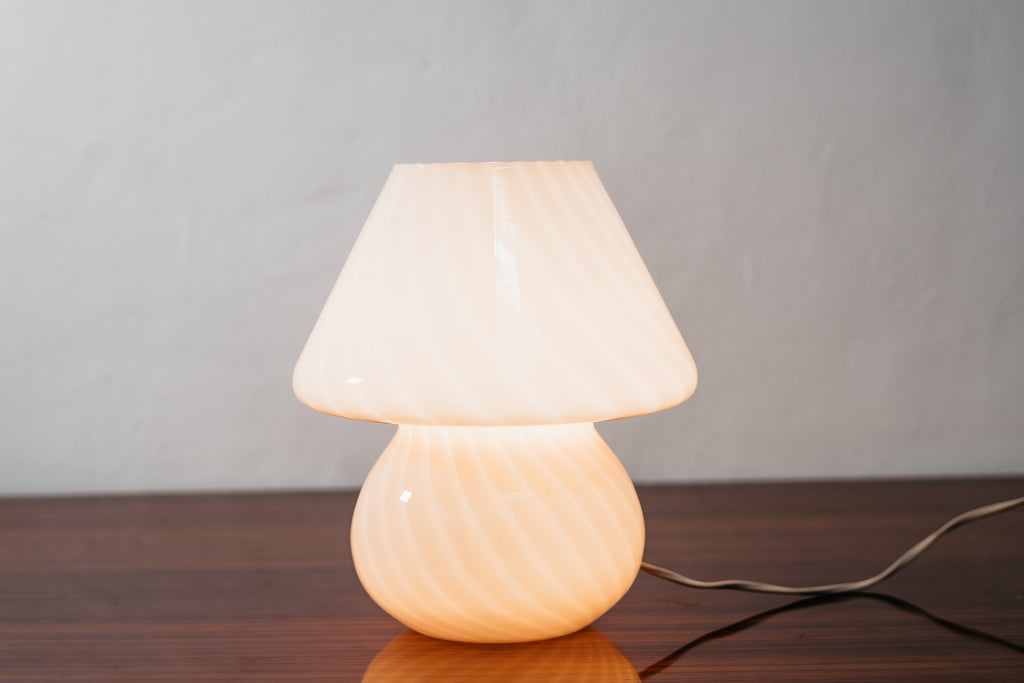 Grande Lampada Da Tavolo Murano Mushroom Rose 1970’s Design Pink Shade