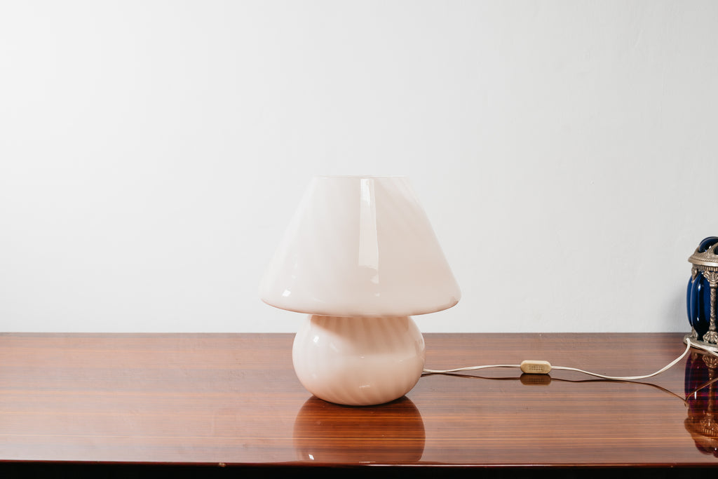 Coppia Di Lampade Da Tavolo Murano Mushroom Rose 1970’s Design Pink Shade