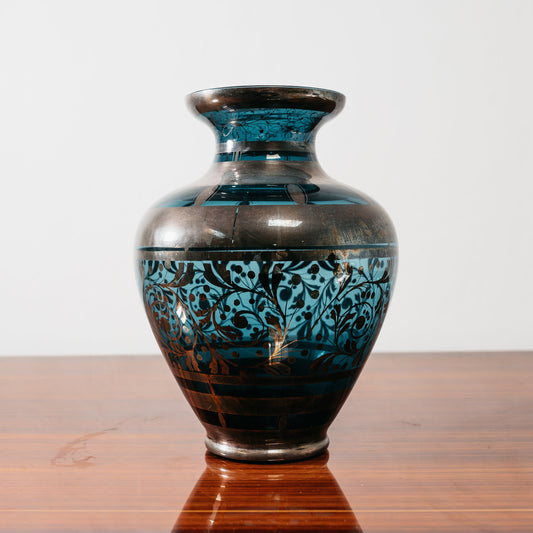 Vaso In Vetro E Argento Overlay American Art Decó 1940’s Design