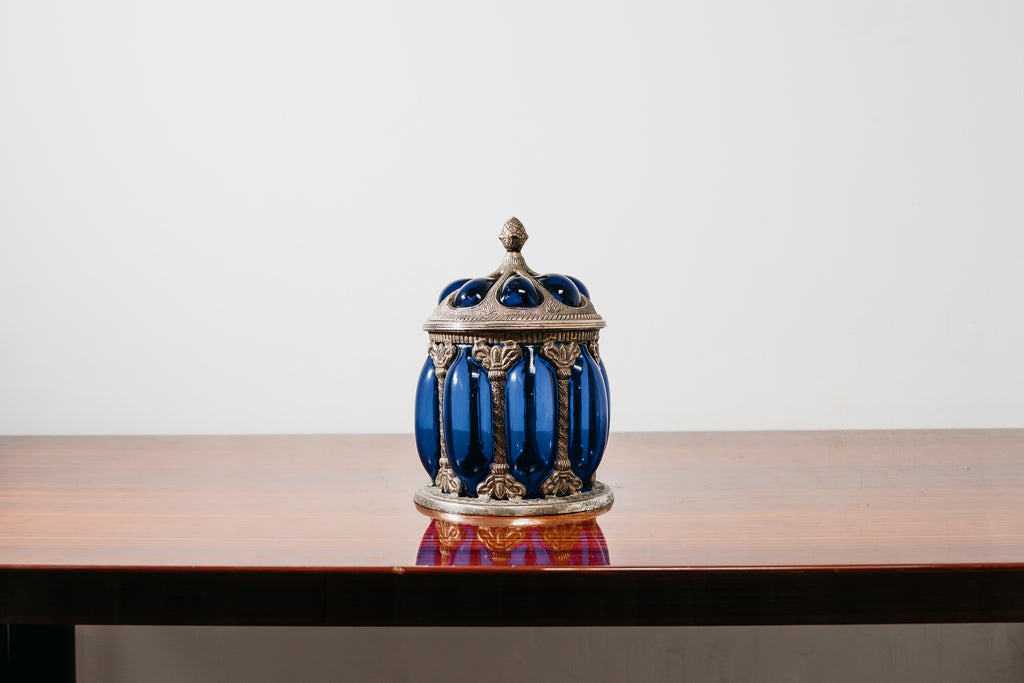 Centrotavola Large Royal Sheffield Collection Blue Service Jar 1950’s Vintage