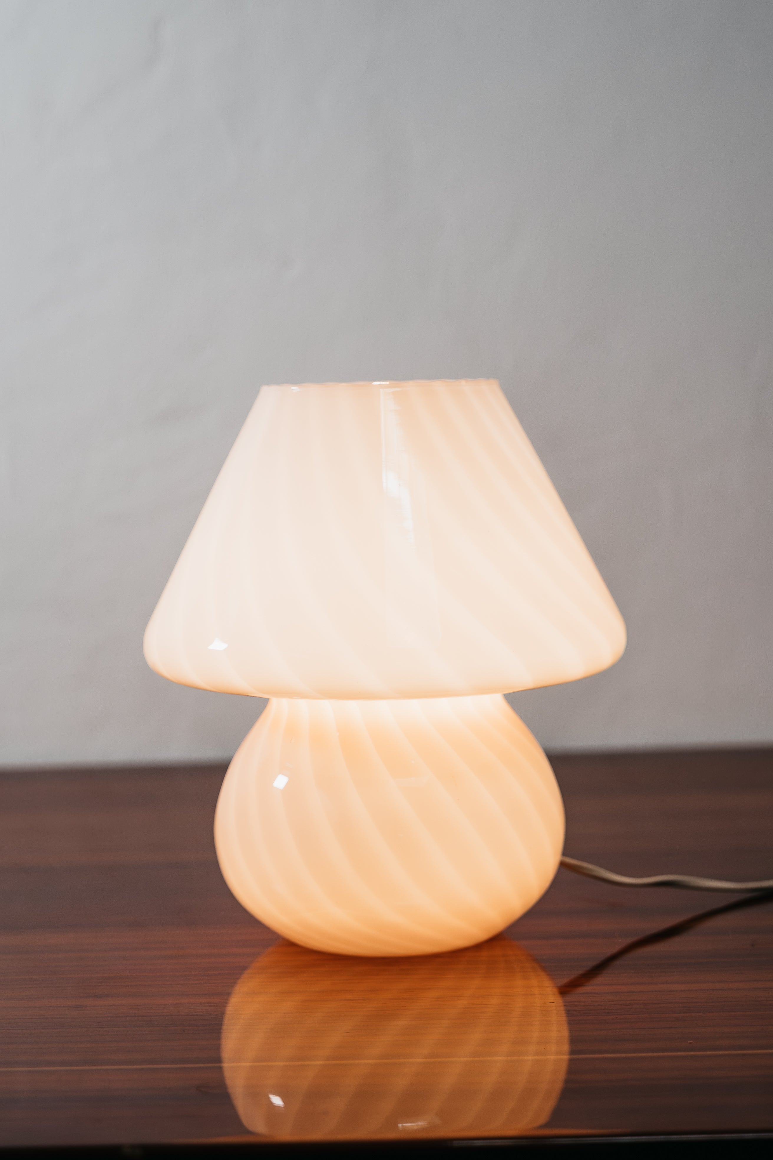 Grande Lampada Da Tavolo Murano Mushroom Rose 1970’s Design Pink Shade