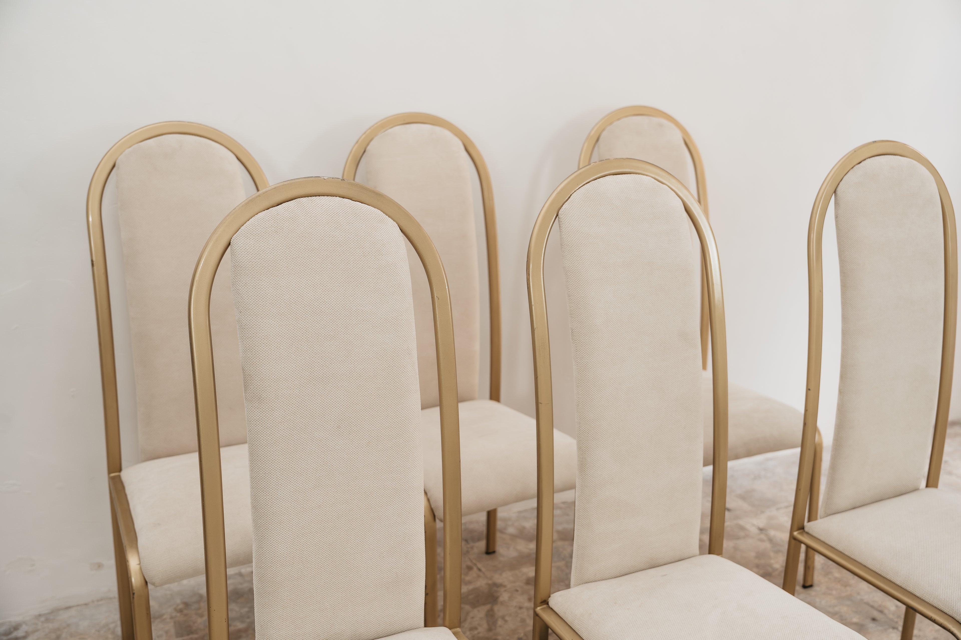 Set da pranzo composto da 6 sedie con schienale alto, Manifattura Italiana , Anni ‘70