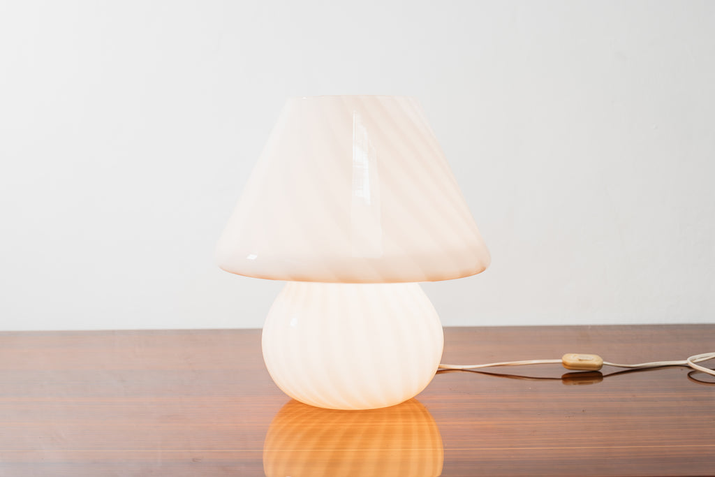 Grande Lampada Da Tavolo Murano Mushroom Rose 1970’s Design Pink Shade