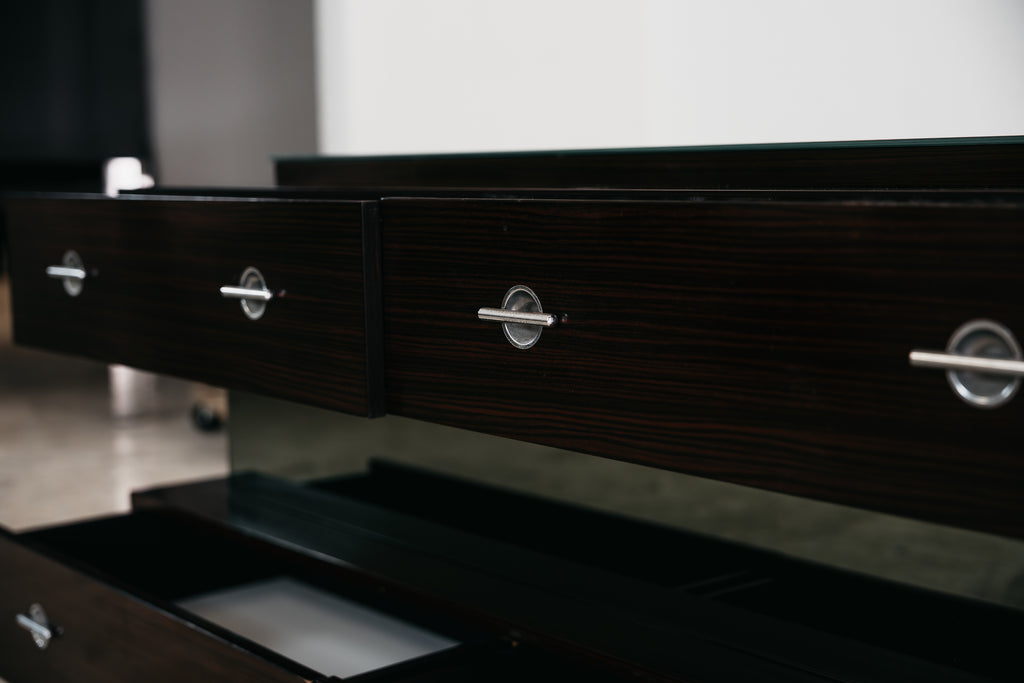 Comò Cassettiera In Legno Impiallacciato Vetro Cubic Design Modernariato 1980’s