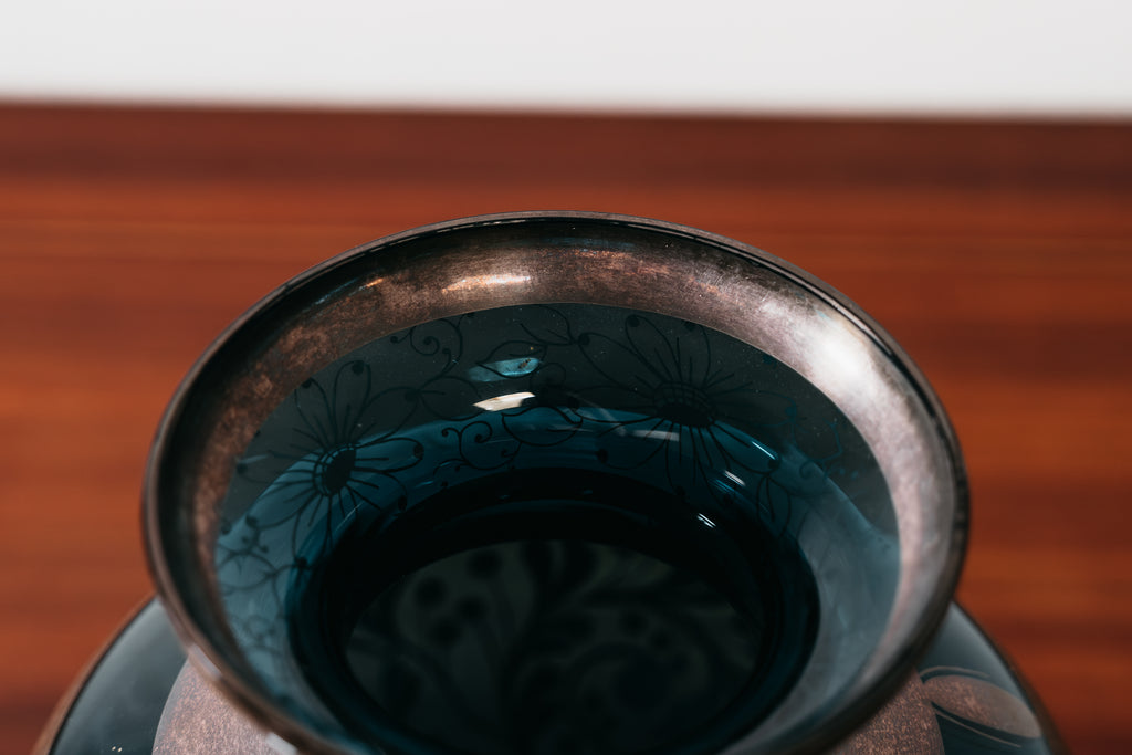 Vaso In Vetro E Argento Overlay American Art Decó 1940’s Design