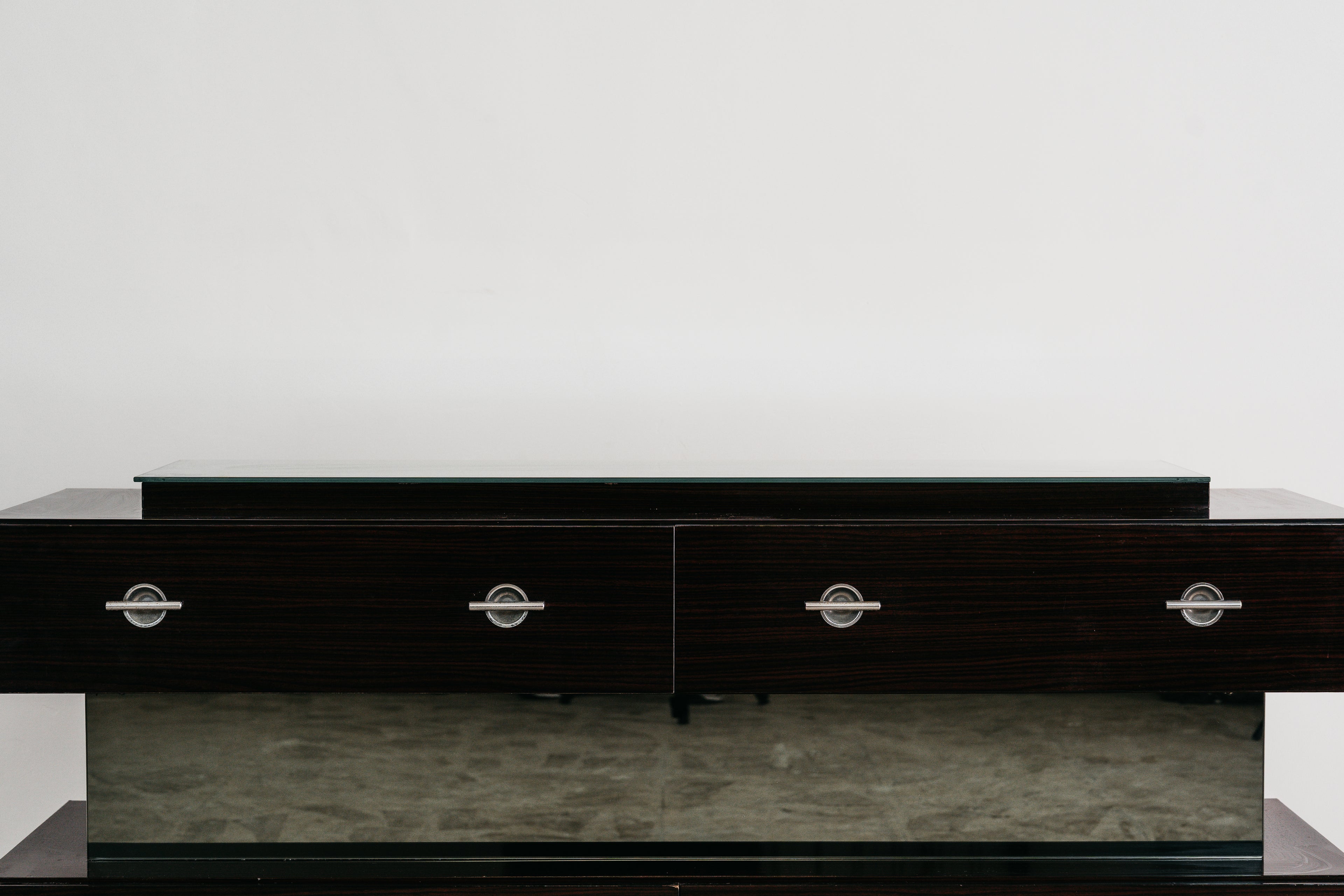 Comò Cassettiera In Legno Impiallacciato Vetro Cubic Design Modernariato 1980’s