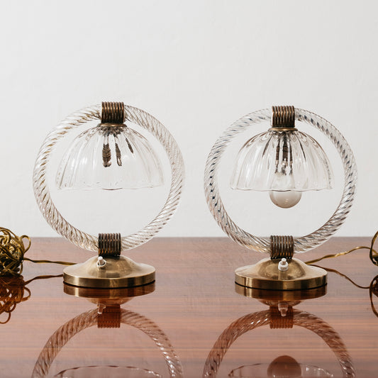 Barovier & Toso Coppia Di Abat-Jour In Vetro Di Murano E Ottone Anni ‘50 Vintage