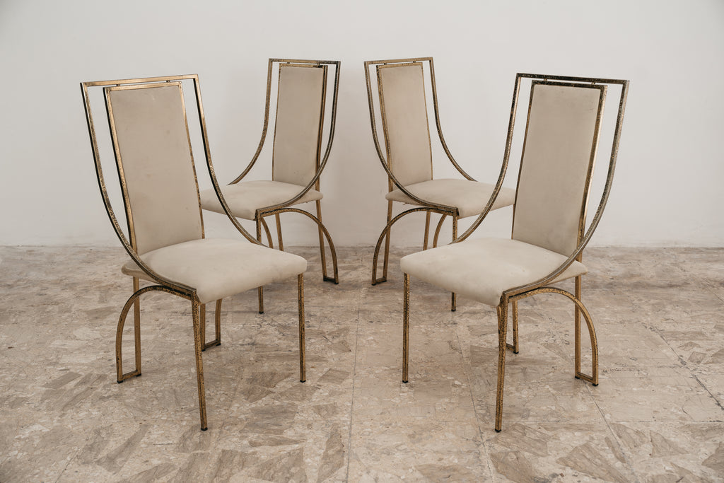 Set Da Pranzo 4 Vintage Italian Brass Dining Chairs by Zevi Design 1970’s