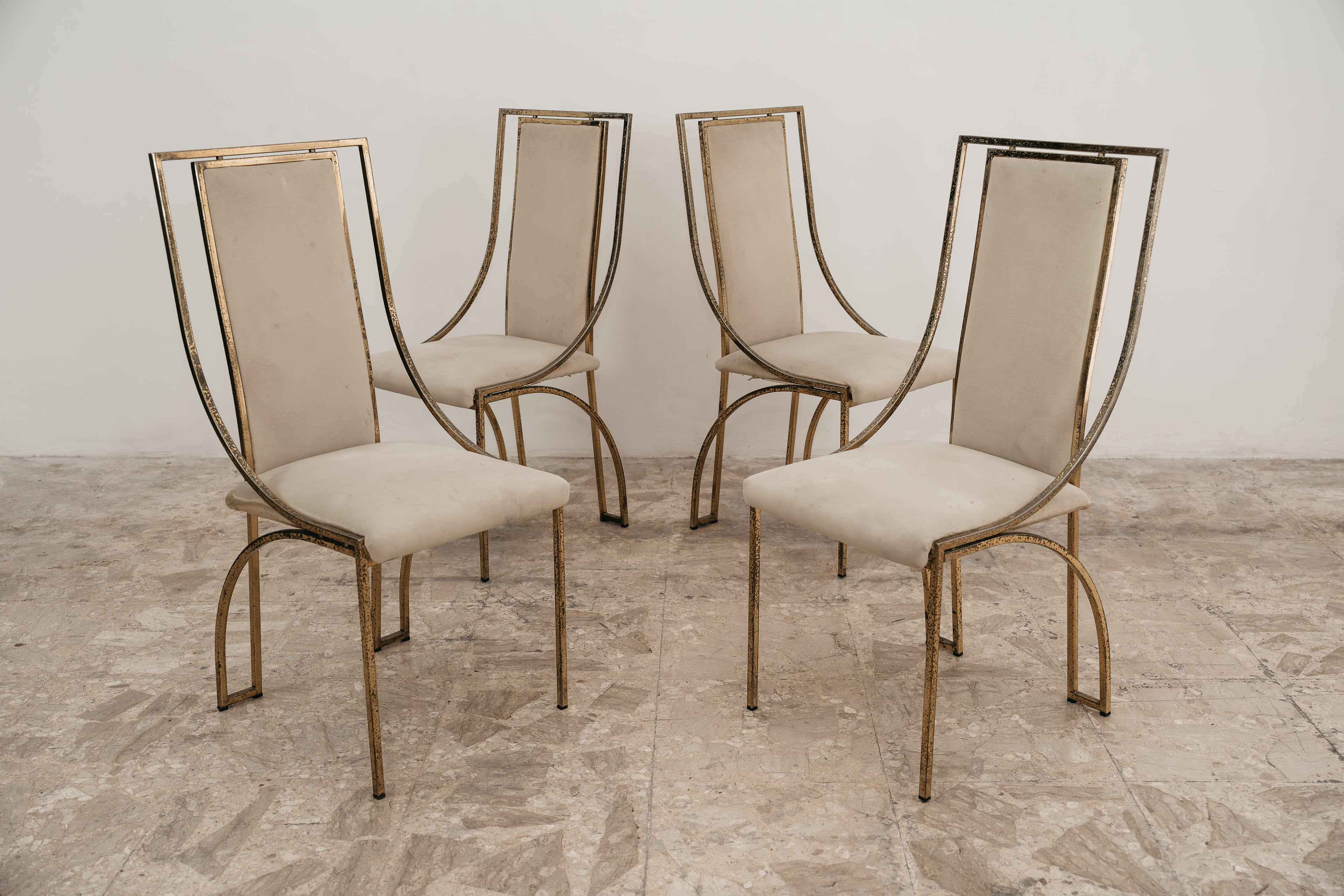 Set Da Pranzo 4 Vintage Italian Brass Dining Chairs by Zevi Design 1970’s