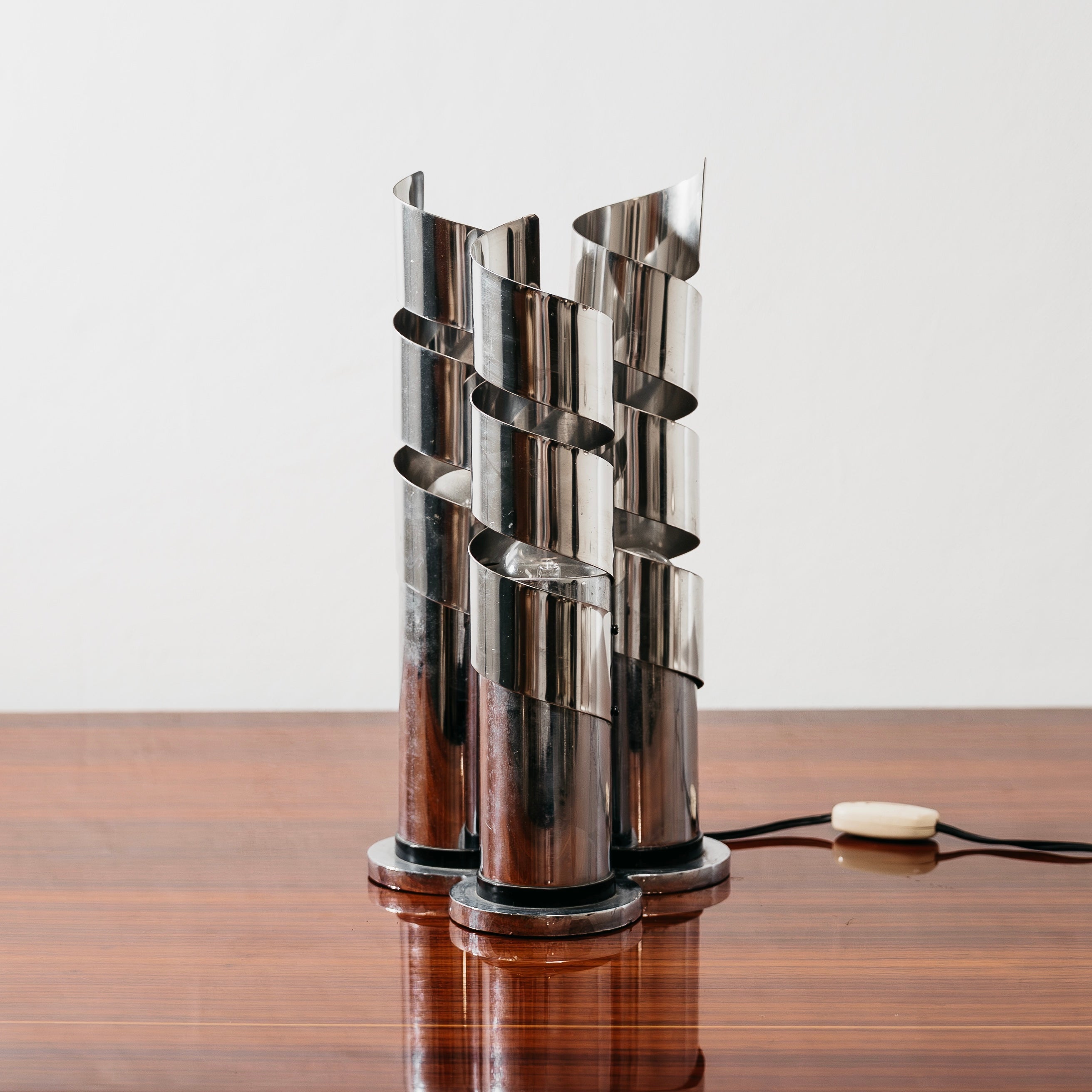 Lampada Da Tavolo Design Acciaio Cromato Spirale LAMA Italy Anni ‘70