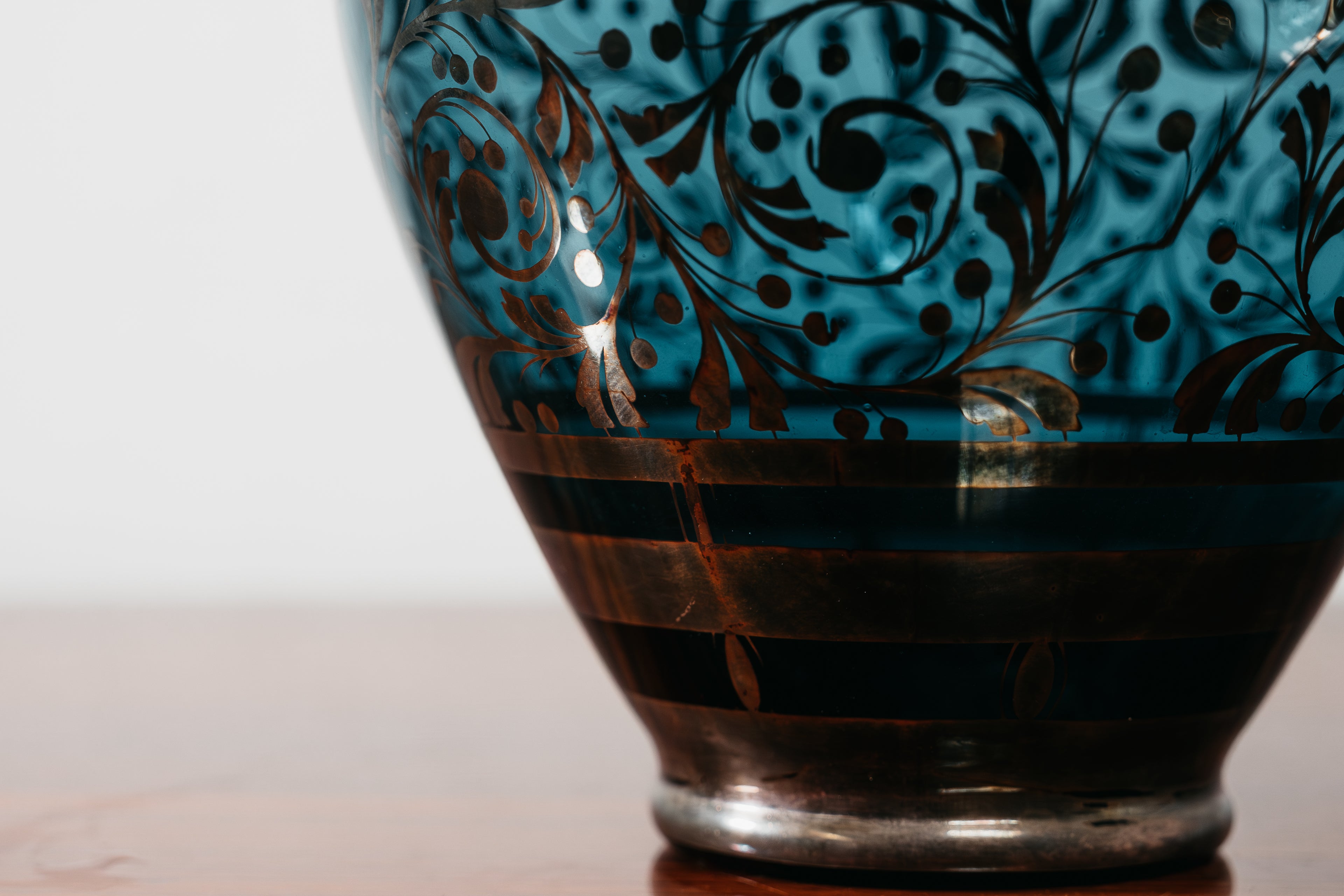 Vaso In Vetro E Argento Overlay American Art Decó 1940’s Design