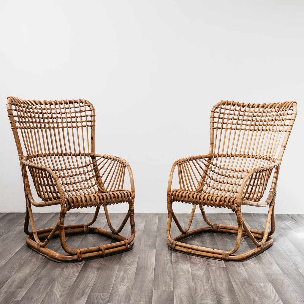 Tito Agnoli B4 Bonacina Coppia Di Poltrone Rattan Mid-Century Design 1950’s