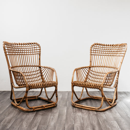 Tito Agnoli B4 Bonacina Coppia Di Poltrone Rattan Mid-Century Design 1950’s