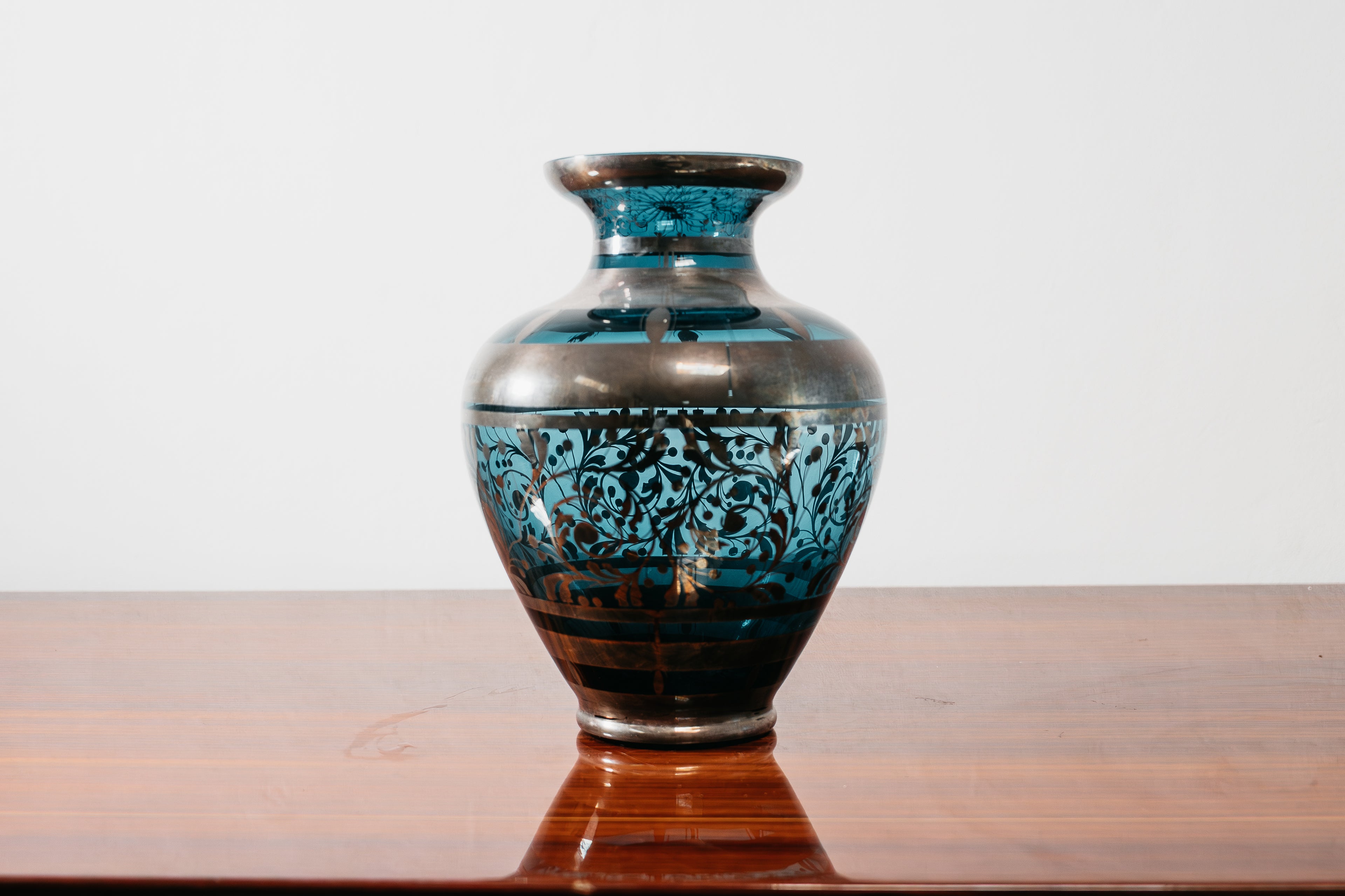 Vaso In Vetro E Argento Overlay American Art Decó 1940’s Design