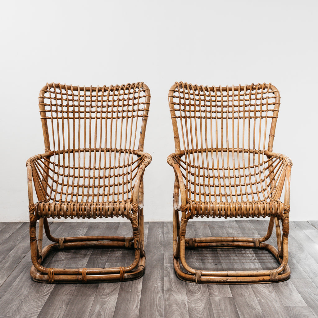 Tito Agnoli B4 Bonacina Coppia Di Poltrone Rattan Mid-Century Design 1950’s