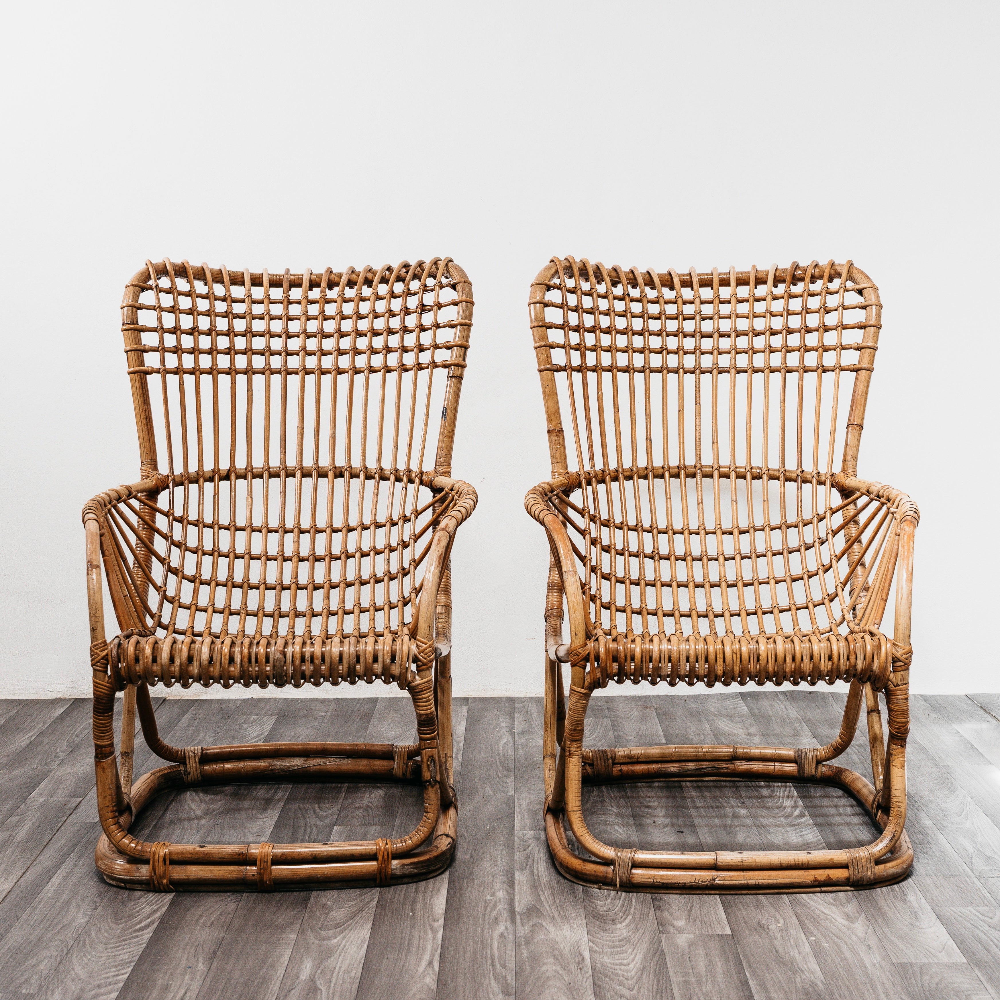 Tito Agnoli B4 Bonacina Coppia Di Poltrone Rattan Mid-Century Design 1950’s
