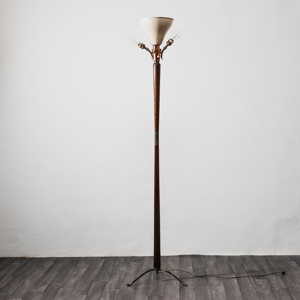 Giuseppe Ostuni Attr. Lampada Da Pavimento Base Tripode Anni ‘50 Legno E Ottone