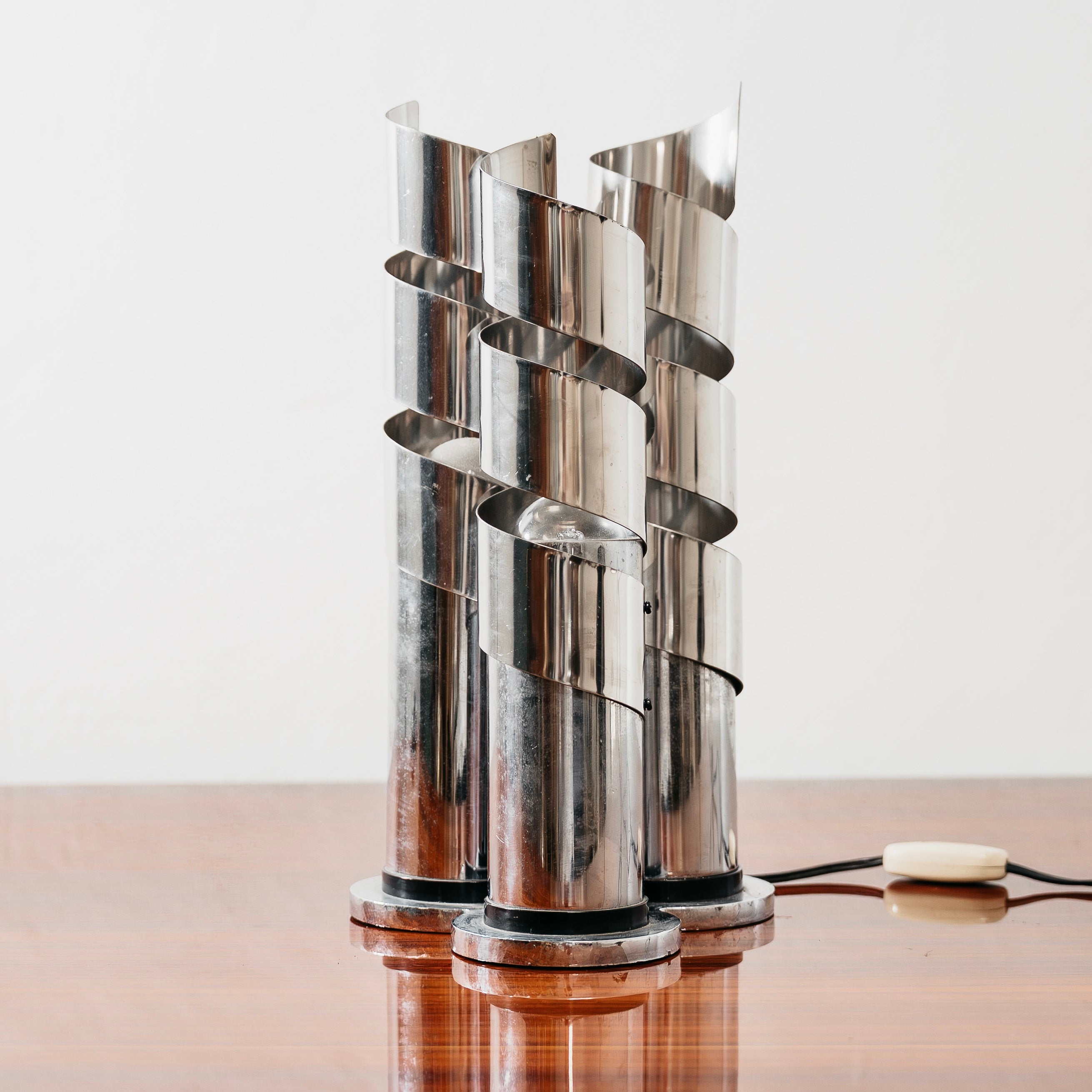 Lampada Da Tavolo Design Acciaio Cromato Spirale LAMA Italy Anni ‘70
