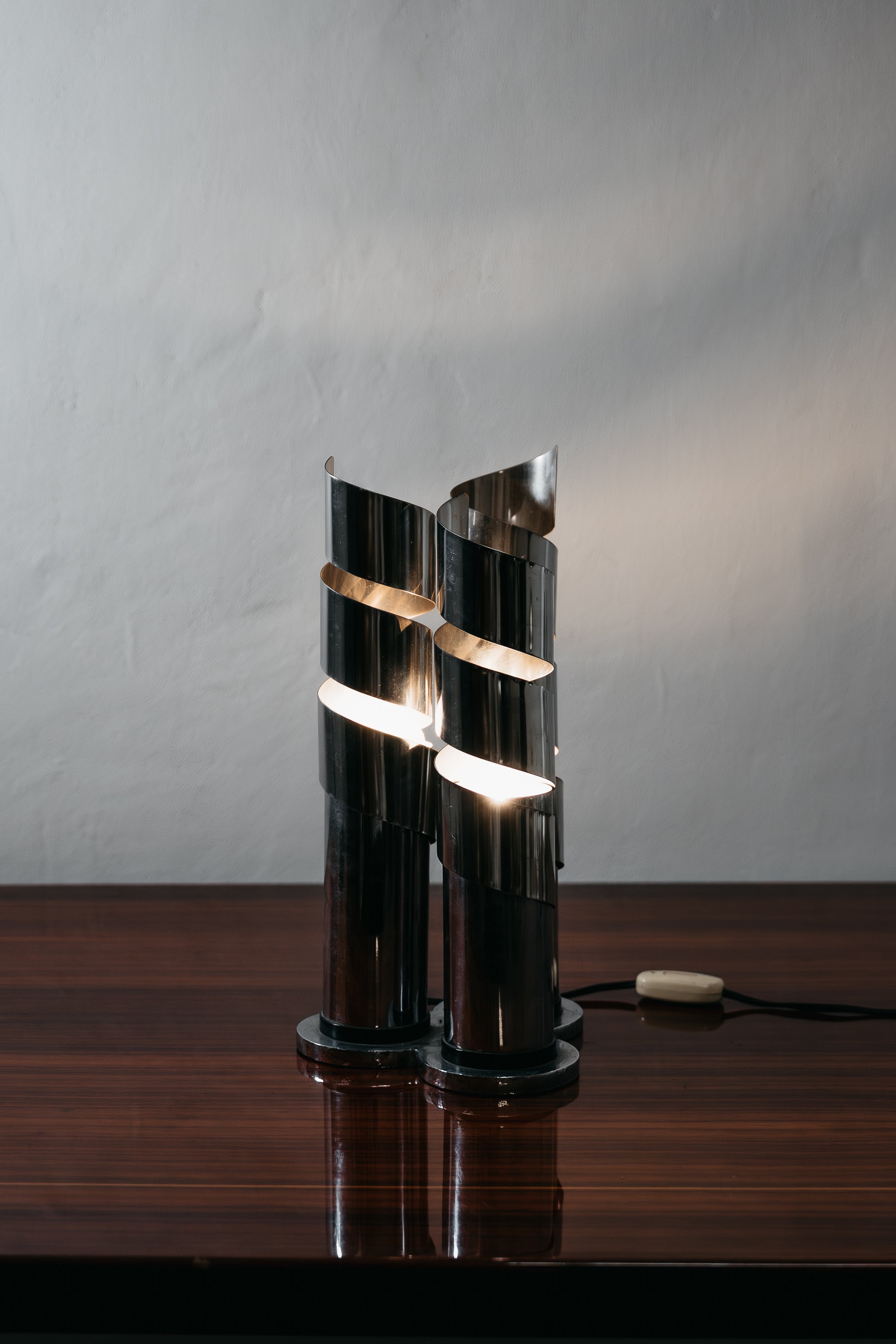 Lampada Da Tavolo Design Acciaio Cromato Spirale LAMA Italy Anni ‘70
