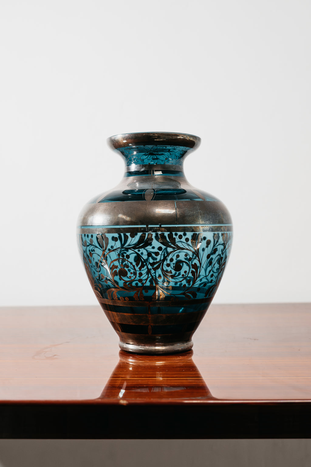Vaso In Vetro E Argento Overlay American Art Decó 1940’s Design