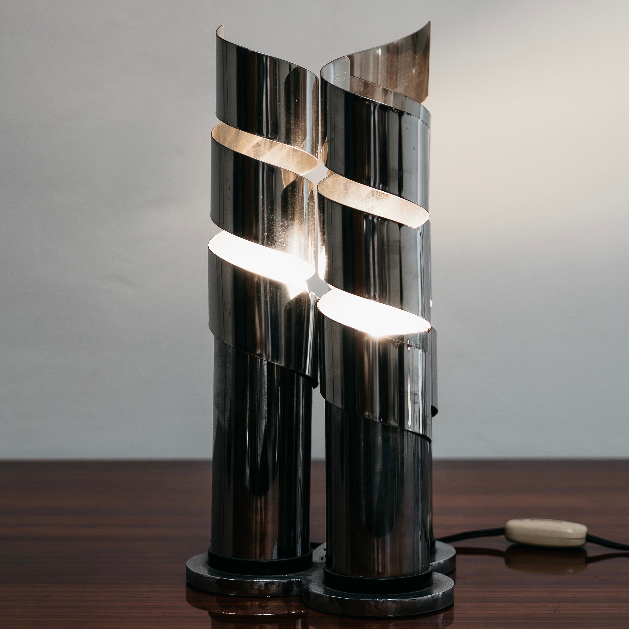 Lampada Da Tavolo Design Acciaio Cromato Spirale LAMA Italy Anni ‘70