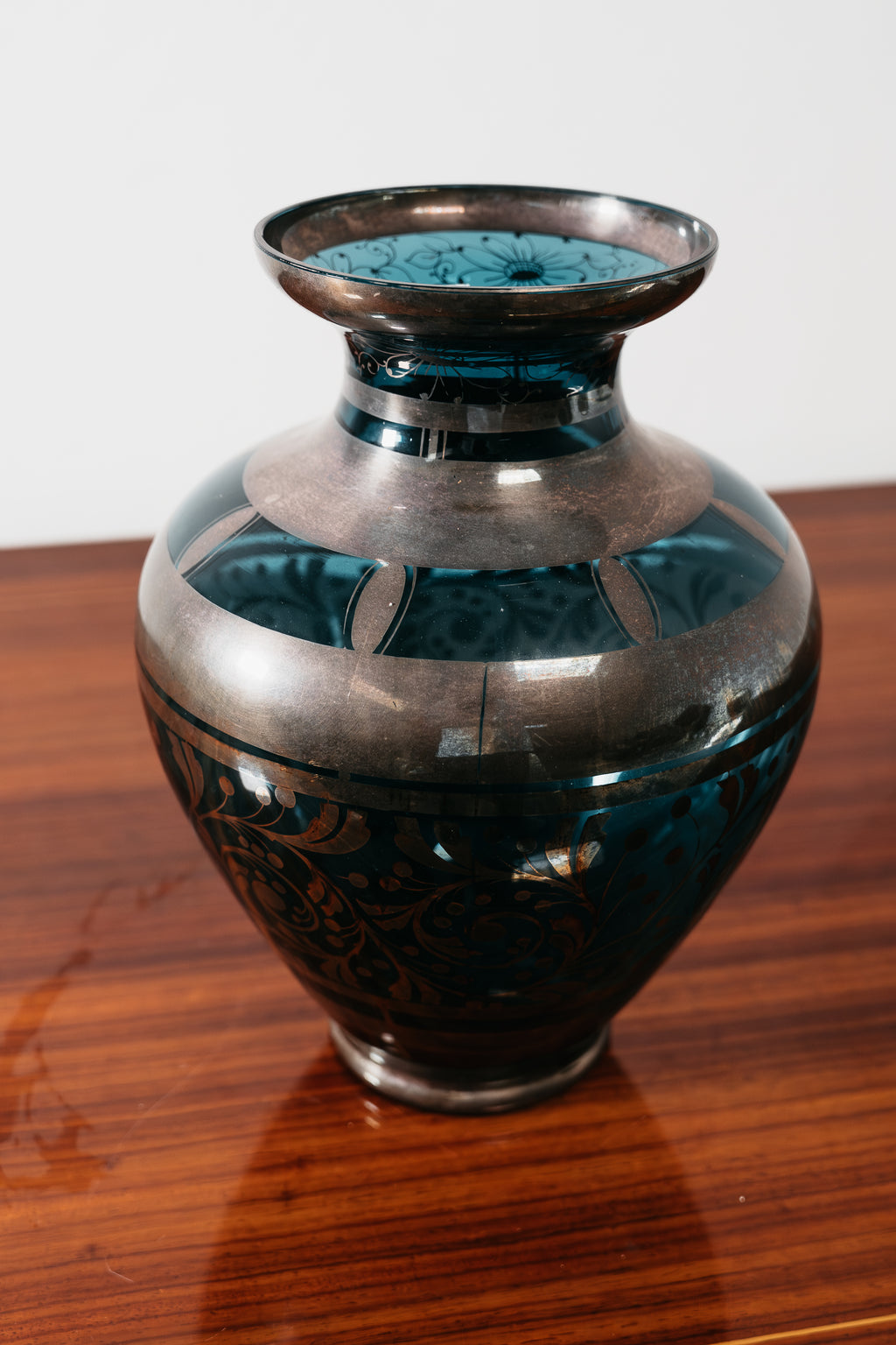 Vaso In Vetro E Argento Overlay American Art Decó 1940’s Design