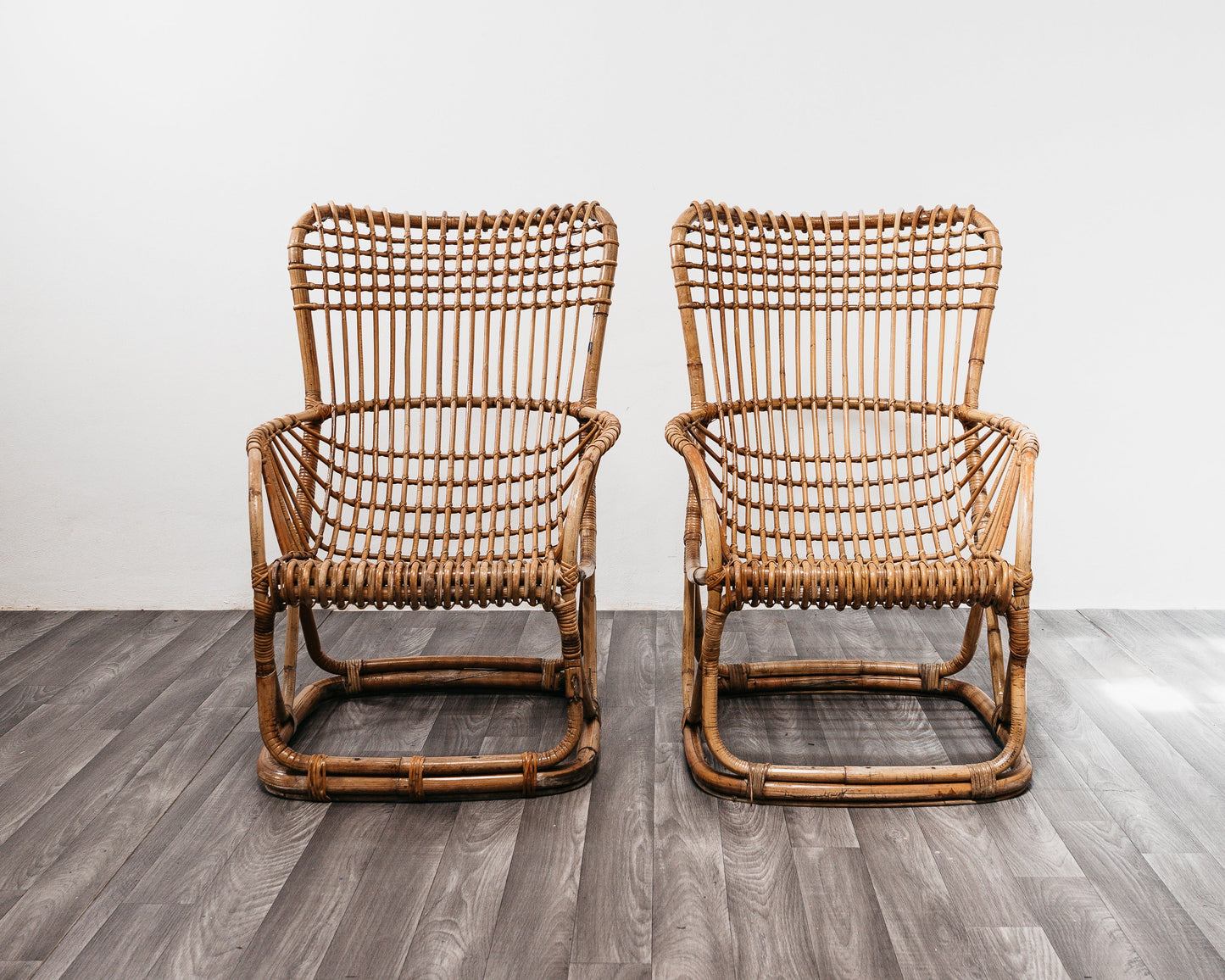 Tito Agnoli B4 Bonacina Coppia Di Poltrone Rattan Mid-Century Design 1950’s