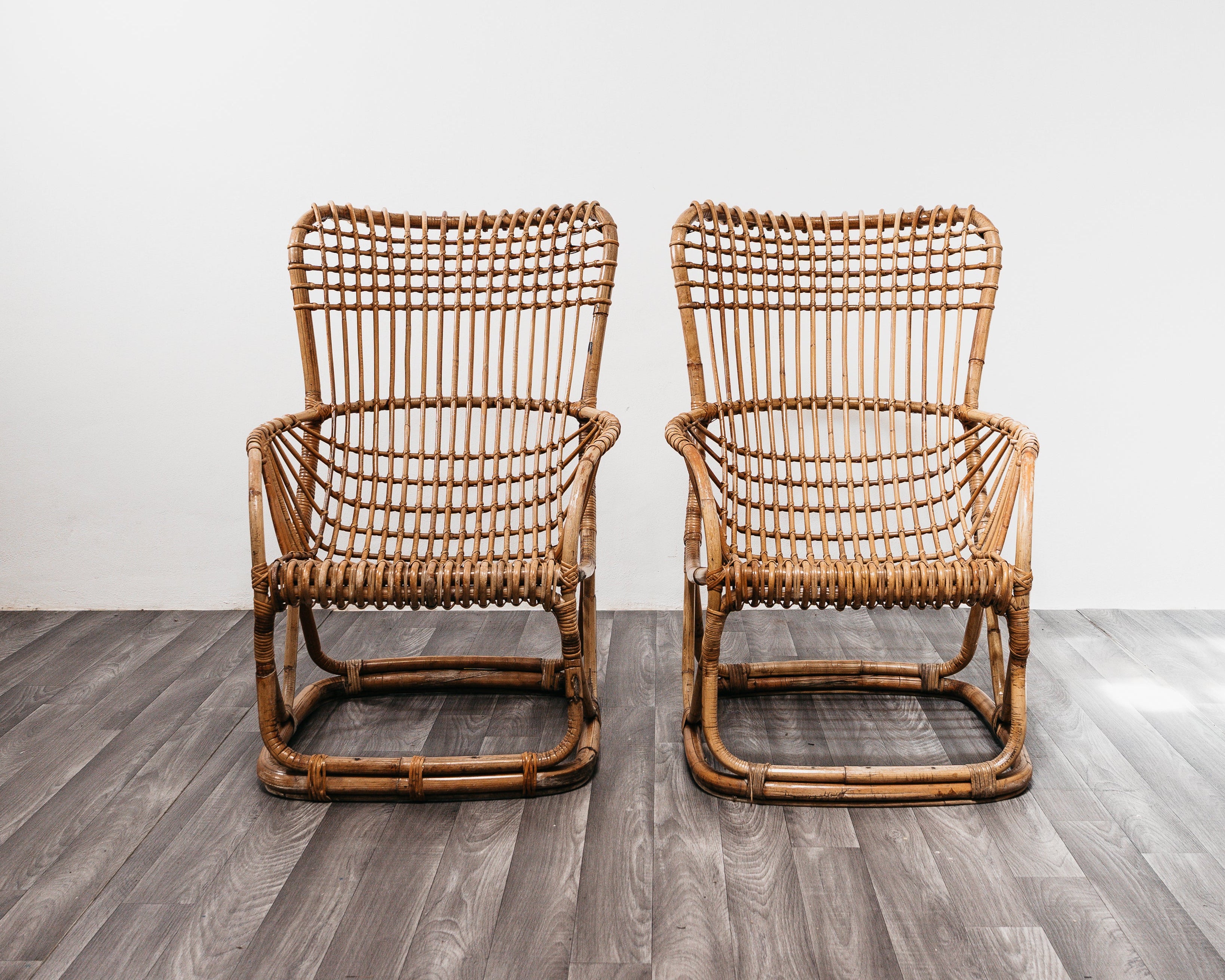 Tito Agnoli B4 Bonacina Coppia Di Poltrone Rattan Mid-Century Design 1950’s
