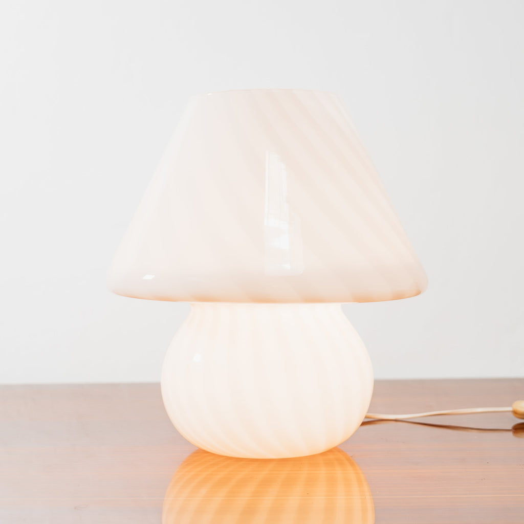 Grande Lampada Da Tavolo Murano Mushroom Rose 1970’s Design Pink Shade