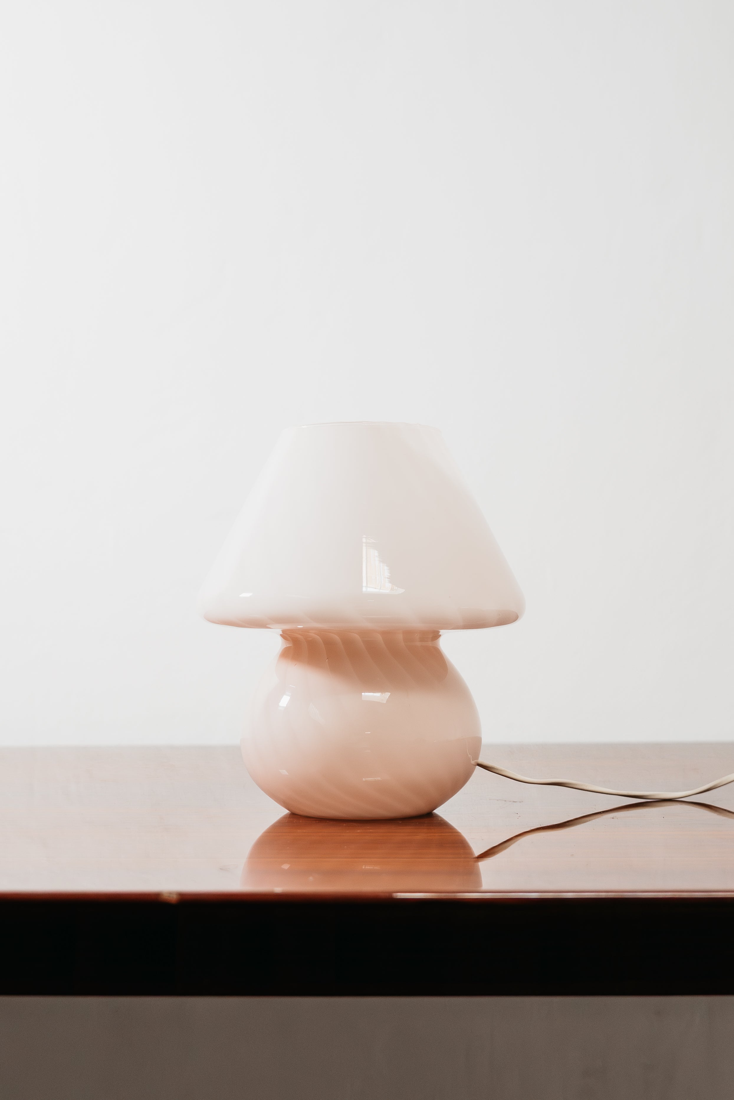 Coppia Di Lampade Da Tavolo Murano Mushroom Rose 1970’s Design Pink Shade