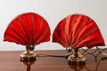 Coppia Di Lampade Da Tavolo A Ventaglio In Ottone Hollywood Regency 1970’s