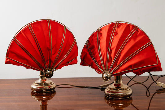 Coppia Di Lampade Da Tavolo A Ventaglio In Ottone Hollywood Regency 1970’s
