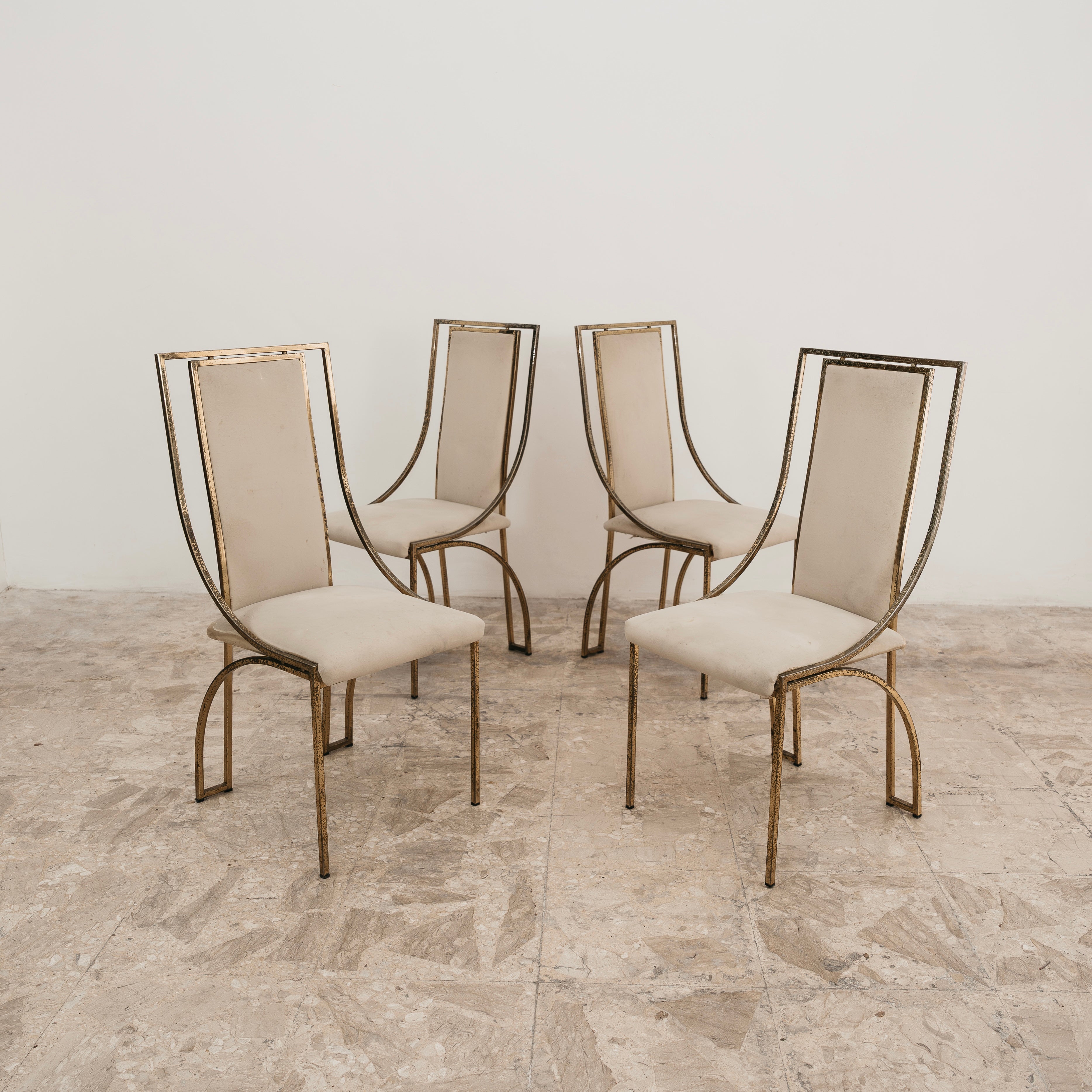 Set Da Pranzo 4 Vintage Italian Brass Dining Chairs by Zevi Design 1970’s