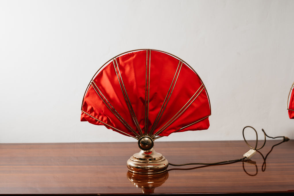 Coppia Di Lampade Da Tavolo A Ventaglio In Ottone Hollywood Regency 1970’s