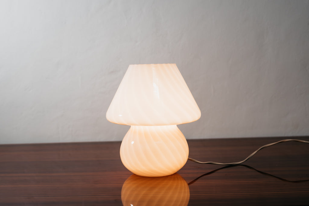 Coppia Di Lampade Da Tavolo Murano Mushroom Rose 1970’s Design Pink Shade