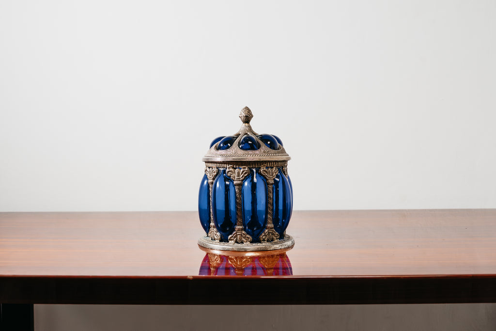 Centrotavola Large Royal Sheffield Collection Blue Service Jar 1950’s Vintage