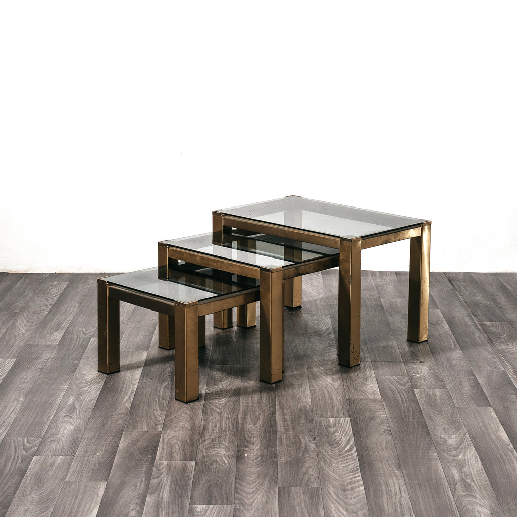 Tris tavoli Bassi Da Caffè ottone Hollywood Regency 1970 Design Modernariato
