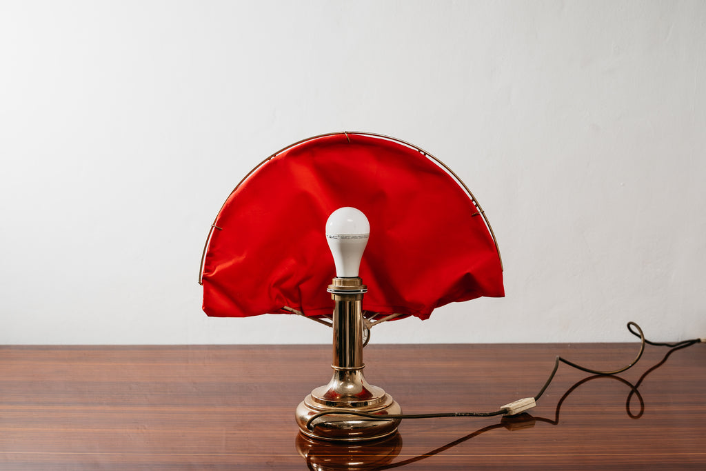 Coppia Di Lampade Da Tavolo A Ventaglio In Ottone Hollywood Regency 1970’s