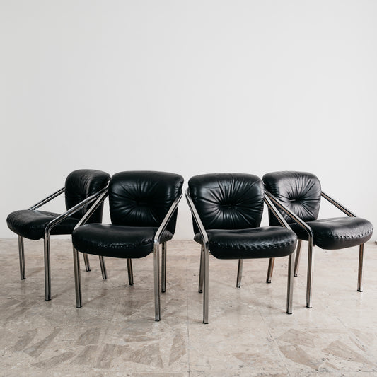 Mobil Girgi Set Da Pranzo 4 Poltroncine In Acciaio E Pelle Design Anni ‘70