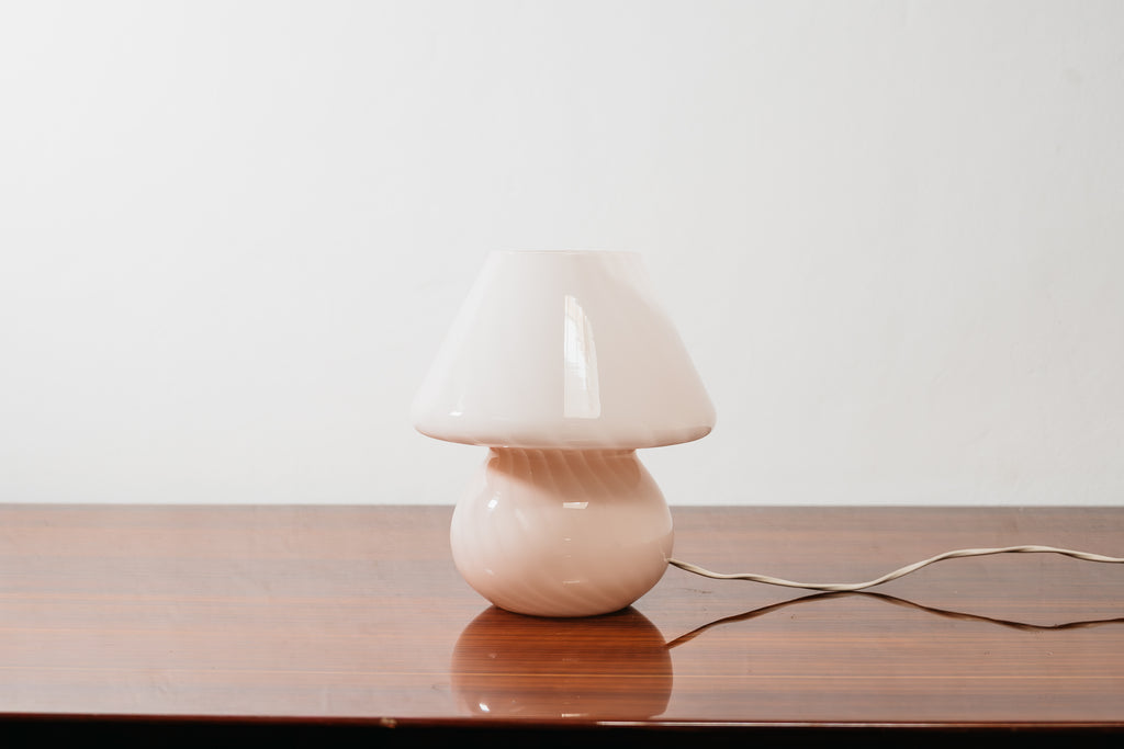 Coppia Di Lampade Da Tavolo Murano Mushroom Rose 1970’s Design Pink Shade