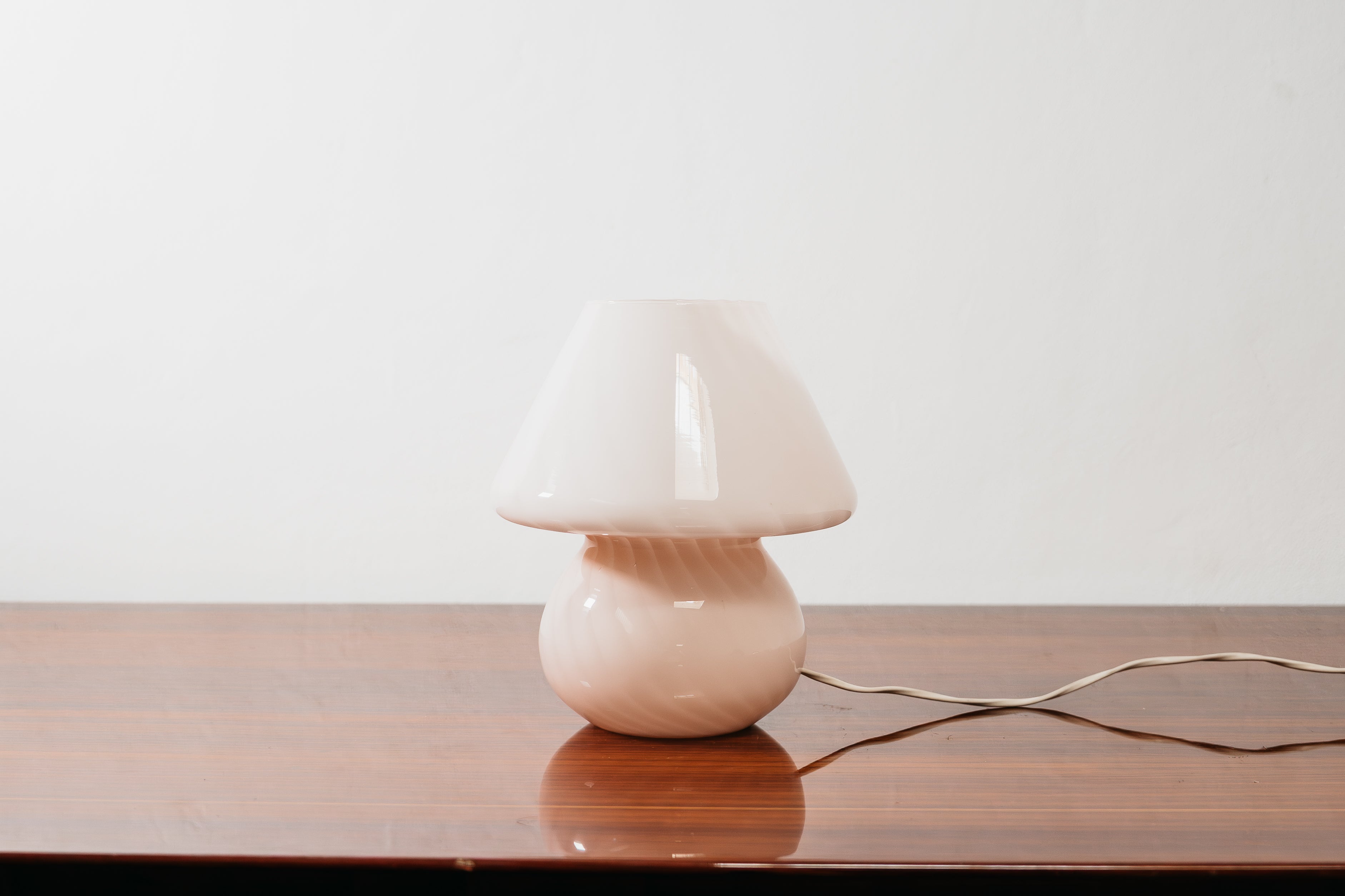 Coppia Di Lampade Da Tavolo Murano Mushroom Rose 1970’s Design Pink Shade