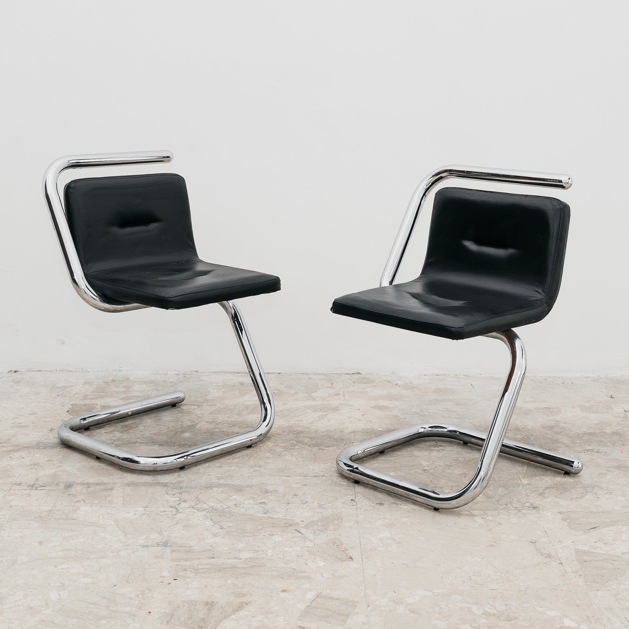 Luigi Bardini Coppia Di Poltroncine Design Anni ‘70 Chrome Tubular Steel