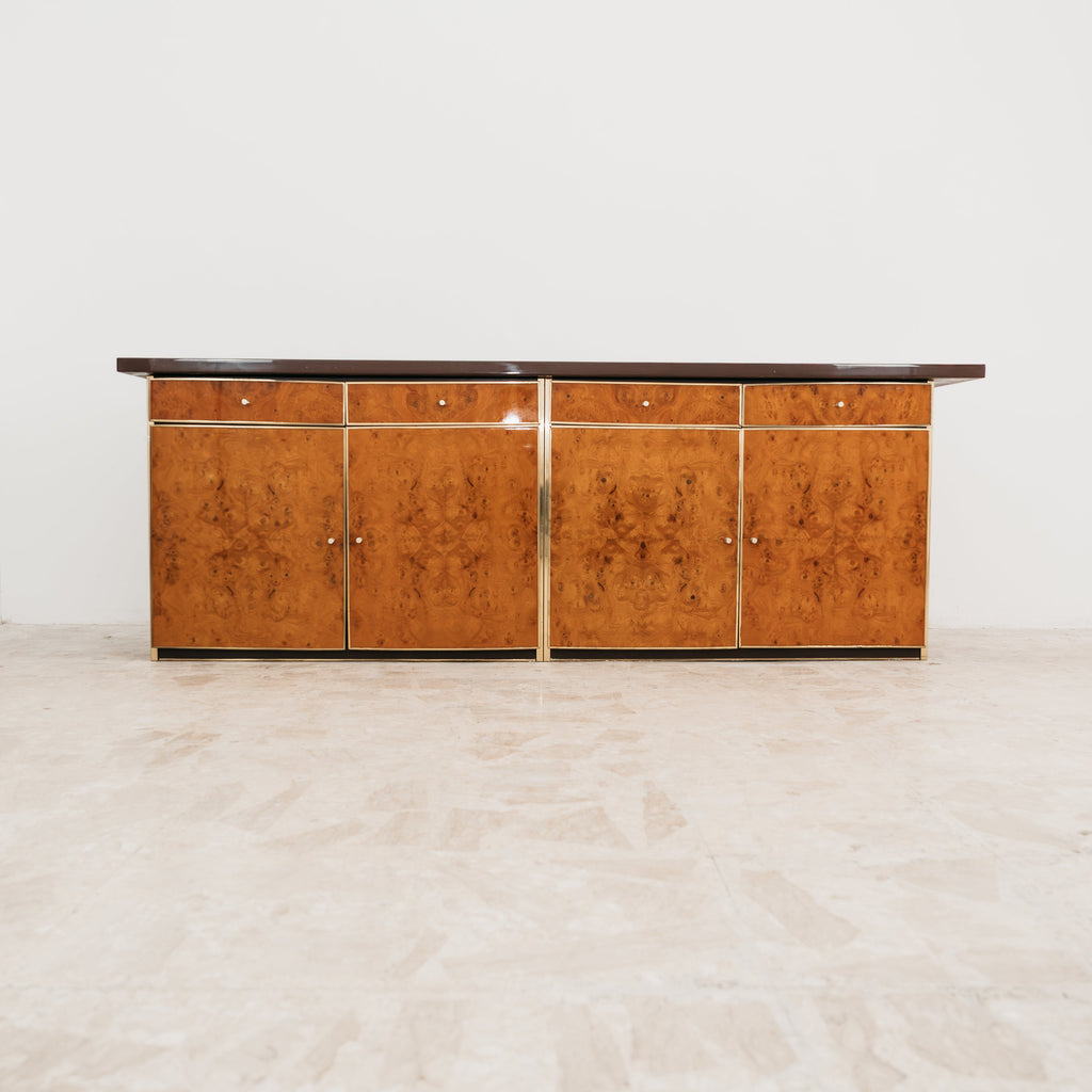 Sideboard In Radica E Metallo Dorato Modernariato Anni ‘70